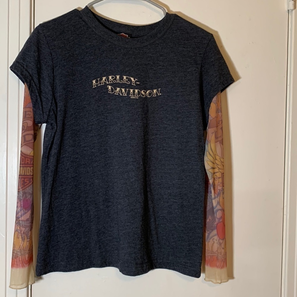 2005 Harley-Davidson Mesh Long Sleeve Faux Tattoo Shirt, M